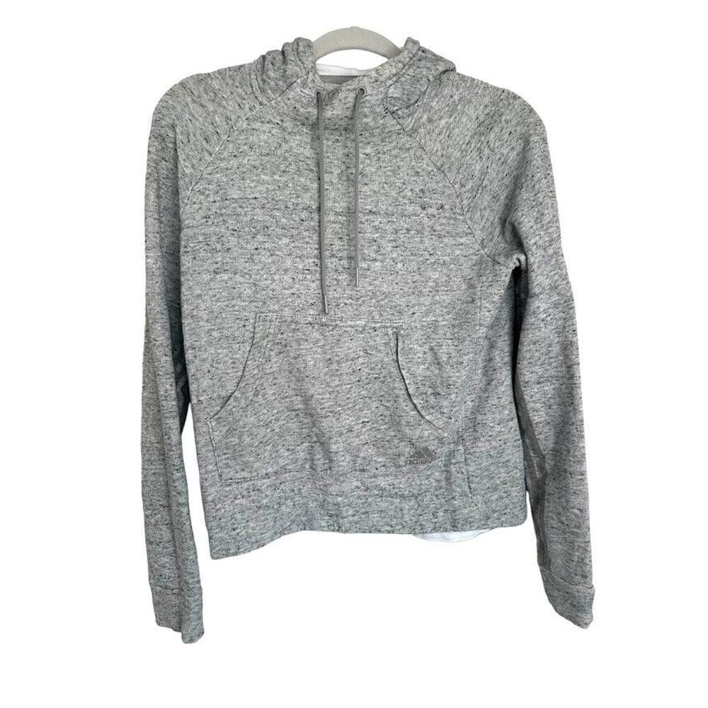 Adidas Hoodie Womens Gray Heather Pullover Long Sleeve Ladies Activewear Size XS